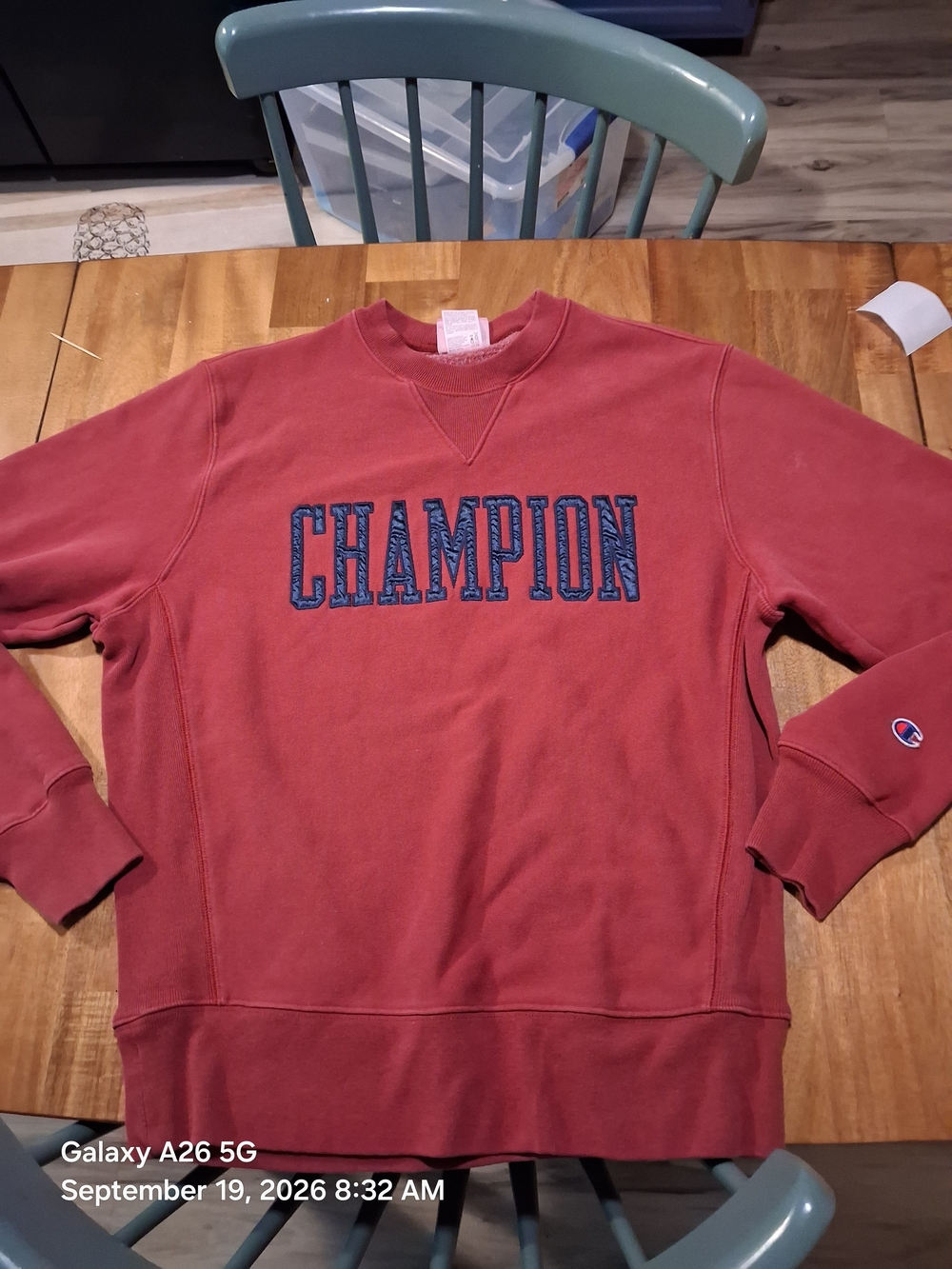 Champion Men's Brick Red Crewneck Sweatshirt with Navy Logo